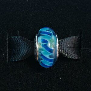 Authentic Pandora Retired Teal and Blue Glass Stripe Murano Glass Charm 790611